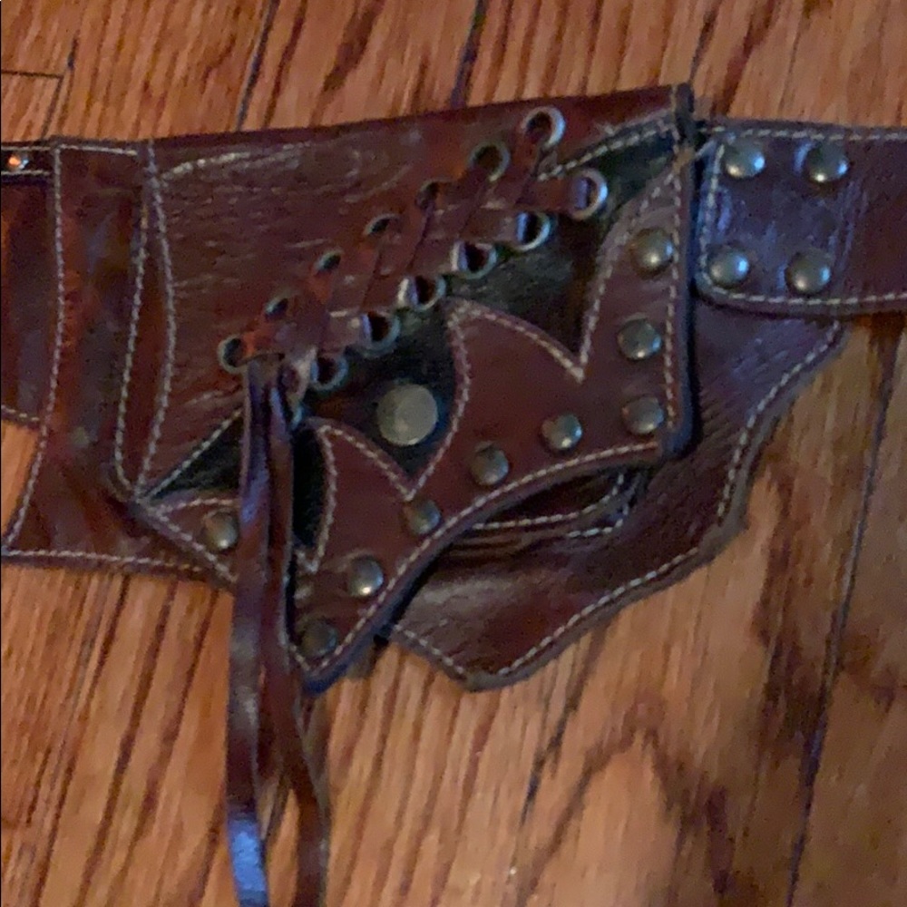 Brown Leather Looking Holster Belt with Pockets